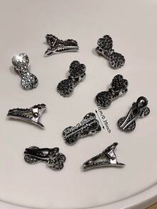 10pcs Black Rhinestone Bow Hair Clips, Suitable For Side Bangs, Fringe, Gifts For Girlfriend, Suitable For Back To School, Dates, Beach Vacations, Daily Commute, Practical And Stylish Hair Accessories, Travel, Birthday, Claw Clips, Hair Clip - Black - View 5