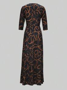 2026 Vestido azul ligero de mujer con cuello en V y cintura ceñida, elegante para primavera/verano - Café integral - Ver 5