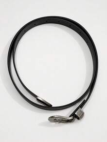 1pc INS Art Style Silver Buckle Retro Fashion Personalized Waist Belt, Due To Shooting Angle, There May Be Color Difference - Black - View 7