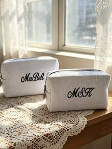 1pc Personalized Portable Toiletry Bag, Pure White Cosmetic Bag, Fashion Minimalist Toiletry Bag, Suitable For Wedding Favors, Suitable For Travel, Can Be Customized As A Meaningful Gift, Suitable For Valentine's Day, Mother's Day, Teacher's Day, Christmas, Thanksgiving, Perfect Gift For Friends, Girlfriends, Mothers - Multicolor - View 4