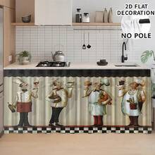 1 pieza, Decoración del hogar, Falda de mesa con estampado de chef, Cortina pequeña de cocina, Cortina de cubierta de gabinete de cocina, Con agujeros para cortina, Fácil de colgar, Rectangular, Tejido a máquina, Lavable a máquina, Decoración y accesorios de cocina, Perfecto para gabinetes de cocina y decoración del hogar - Multicolor - Ver 5