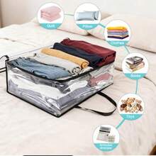 3 Piezas 40L+60L+90L Bolsa de Almacenamiento de PVC Engrosada Transparente Caja de Almacenamiento Debajo de La Cama con Cremallera y Manija para Almacenar Edredones Ropa Juguetes Libros Mudanzas - transparente3piezas40L60L90L - Ver 4