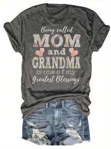 Camiseta de Mujer "Agradecimiento a la Abuela y a la Madre" - Camiseta cómoda de manga corta y cuello redondo, adecuada para madres y abuelas - un regalo familiar - un excelente obsequio para todas las estaciones. IG3J - Gris - Ver 5