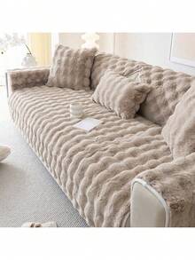 1pc Faux Rabbit Fur Sofa Cover, Warm & Thick Plush Pet-Friendly Anti-Slip Sofa Protector For Bedroom, Office, Living Room Furniture, Home Decor, Winter - Khaki - View 4