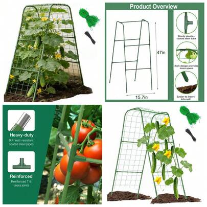 Cucumber Trellis For Raised Bed, U-Shape Garden Arch Metal Support For Climbing Plants, Metal Arch Plant Support Vegetables Trellis, Plant Support For Vine Outdoor (47x15.7in) NOT For Heavy Plant