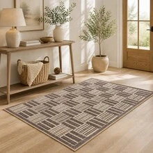 1 Alfombra de cachemira sintética, 10mm de grosor, mejorada con material de 1300 G/M². Patrón de cuadros moderno, alfombra de baño, alfombra de dormitorio, forma asimétrica, suave y cómoda, diseño antideslizante en la parte inferior. Adecuada para alfombras de dormitorio, alfombras de lado de la cama, alfombras de sala de estar, alfombras de estudio, alfombras decorativas, alfombras de exterior, alfombras de habitación infantil y opciones de regalo. - Celosía moderna - Ver 4