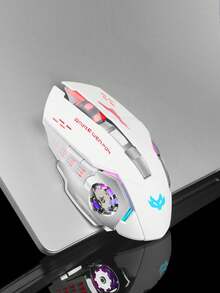 1 Ratón Inalámbrico Recargable Y Silencioso Para Juegos De 2,4 G Con Puerto De Carga Tipo C, Retroiluminación Arcoíris, Adecuado Para Oficina, Deportes Electrónicos, Uso Doméstico, Compatible Con Computadoras Portátiles Y De Escritorio - Blanco - Ver 5