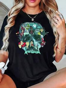 Villains T-Shirt: Skull, Ursula, Scar, Hades, Gaston, Jafar, Horror Season T-Shirt, Halloween Villains T-Shirt, Vintage Urban Style Evil Villains T-Shirt, Unisex, 100% Pure Cotton, Short Sleeve, Crew Neck - 黑色 - 查看 8