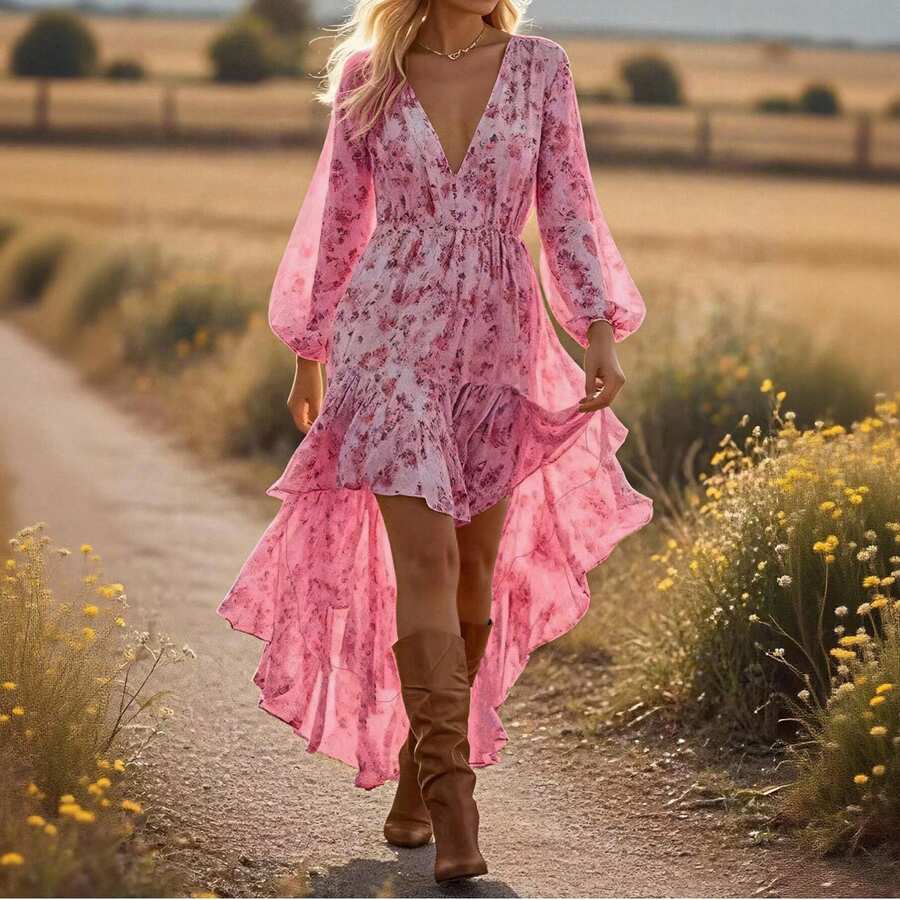 Women Maxi Dresses - Pink - View 1