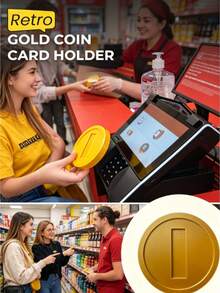Retro Gold Coin Card Holder, 3D Printed Tap To Pay Coin For Contactless Payment, Credit Cards Protector Sleeve With Hidden Slot, Fun Jump Game Inspired Design, Convenient For Daily Use - New Model - View 2