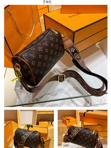 SSUPSHYLIF Luxury Monogram Crossbody Bag For Women, Classic Boston Style Shoulder Handbag With Wide Adjustable Strap, Fashion Designer Inspired PU Leather Satchel Purse - 棕色 - 查看 5