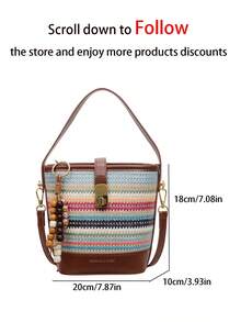 Vintage Fashionable Large Capacity Woven Tote Bag, Beach Holiday Straw Crossbody Bag - Multicolor - View 6