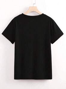 1 Piece Of Women's T-Shirt, Fashionable Cool Casual Crew Neck T-Shirt With Printed Letters, Women's Sweater Clothing For All Seasons (Spring, Summer, Autumn, Winter), Suitable For Sports/Beach/Street/Party, As A Gift For Him/Her, Friends - 180g And 100% Cotton (S-3XL, Local Shipping) - 黑色背景上的花朵 - 查看 4