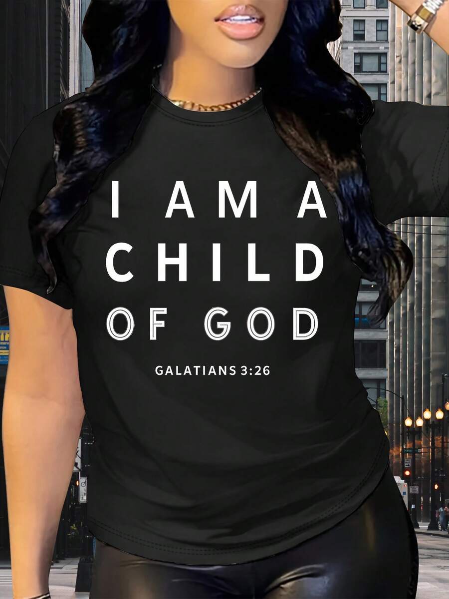 Camiseta inspiradora para mujer con versículo bíblico - Diseño de la Biblia de Mateo 19:26 y cruz, top casual de manga corta y ligero, corte holgado, lavable a máquina, ropa cómoda para el verano, adecuada para la iglesia y el uso diario (rosa/verde) - Negro - Ver 1