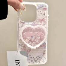 Pink Heart-Shaped Magnetic Phone Stand With A Pink Gradient Design Of Butterflies And Puppies (Without Phone Case) Mother's Day Gift - Baby Pink - View 4