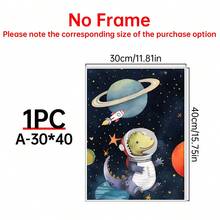 1/3件套三件装外太空恐龙帆布或海报印刷套装。恐龙们戴着复古泡泡宇航员头盔，上面绘有可爱的行星图案。帆布墙艺术海报，适用于房间家居装饰，营造美观的房间氛围。可选画框，可用于房间装饰、卧室装饰、婴儿房装饰、客厅装饰、办公室装饰。 - 彩色 - 查看 15