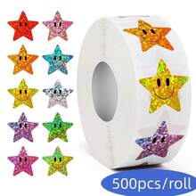 500pcs Colorful Glitter Smiling Face Stickers/10 Colors Shiny Stickers For Gift Boxes, Envelopes, Scrapbooks, Back To School, Glitter Laser Stars And Happy Face Stickers, 1 Inch Round Stationery Stickers - Multicolor - View 11