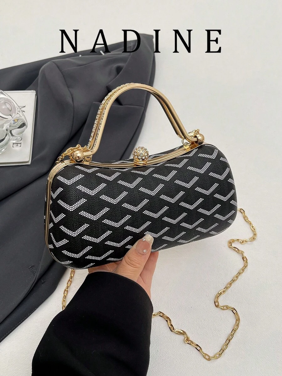 Women's Mini Fashionable Handheld & Crossbody Shiny Box Clutch Bag - Black - View 1