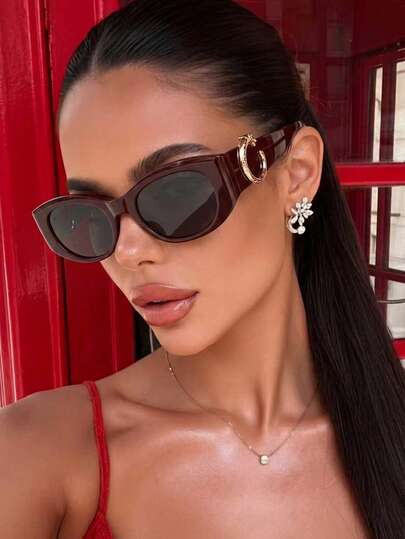 1pc Women's Burgundy Solid Oval Plastic Retro Leopard Metal Temple Decor Thick Frame Fashion Glasses, Y2K Streetwear Chic Shades, Suitable For Street Photography, Beach, Travel, Driving, Party