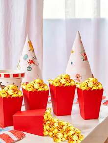 7-Color Mixed Paper Popcorn Buckets, Mini Snack Boxes, Suitable For Popcorn, Candy, Cookies, Party Favors, Movie Nights - Red - View 6