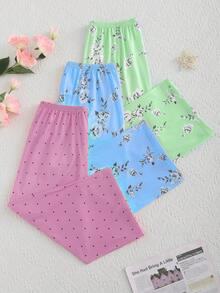 3件套休闲女士碎花七分裤睡衣套装 - 彩色 - 查看 5