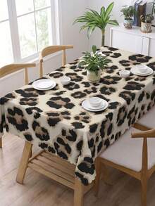 1pc Fashionable Leopard Print Tablecloth, Durable Polyester Table Cover With Ruffle Edges, Stain-Resistant Waterproof Washable Wrinkle-Free Table Protector, Suitable For Thanksgiving, Christmas, New Year Party, Weekend Brunch, Home Decor, Essential Dining Table, Kitchen, Wedding Decoration - Multicolor - View 2
