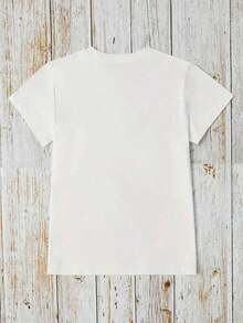 Camiseta de Mujer Blanca con Estampado Gráfico LA DOLCE VITA, Manga Corta, Cuello Redondo, Casual, para Verano y Vacaciones, Corte Holgado, de Algodón - Blanco - Ver 2