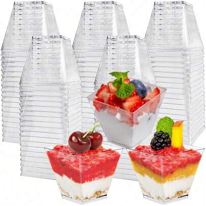 Bộ 100/50 bát nhựa trong suốt, bát salad, bát tráng miệng, bát salad trong suốt xếp chồng được, bát kem, bát tráng miệng, bát đựng hạt, đĩa kẹo, thích hợp cho đám cưới, tiệc sinh nhật, dụng cụ nhà bếp.