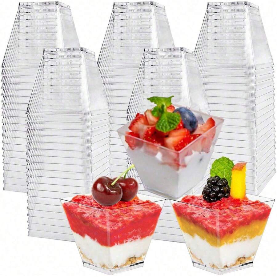 Bộ 100/50 bát nhựa trong suốt, bát salad, bát tráng miệng, bát salad trong suốt xếp chồng được, bát kem, bát tráng miệng, bát đựng hạt, đĩa kẹo, thích hợp cho đám cưới, tiệc sinh nhật, dụng cụ nhà bếp. - Trong sáng - Xem 1