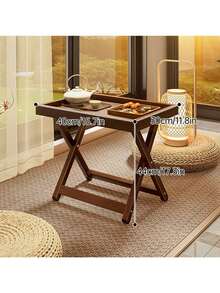2 Options: Foldable Wooden Side Table/Coffee Table, X-Shaped Side Table With Raised Edge Tray, Multifunctional Bedside Table, Suitable For Home, Living Room, Bedroom, Window Sill, Bedside. Versatile Low Coffee Table, Suitable For Tea Ceremony, Snacks, Laptop, Meditation, Easy To Store. - Multicolor - View 11
