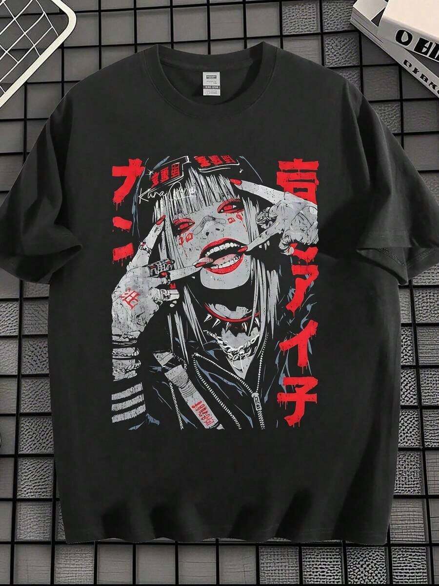 Envío gratis, entrega local enéxico, entrega en 4 días EWH Camiseta de Streetwear Japonés Y2K Retro Techwear Manga Anime - Negro - Ver 1