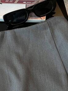 Pantalones cortos/falda/culotte/shorts de mujer de tela suave y texturizada de cintura alta con abertura, de uso versátil y casual, para primavera/otoño - Gris - Ver 5