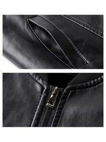 Men's Faux Leather Jacket, Valentine's Day Gift, Men's Bomber Jacket, Motorcycle Style, Retro Men's Leather Jacket, Suitable For Motorcycle Riding, Outdoor Activities, Suitable For Boyfriend, Husband, Professional Leather Jacket Design, Essential Men's Leather Jacket, Valentine's Day Gift, All-Season - 黑色 - 查看 7