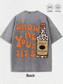 1pc, 2026 Summer, Small Tito's Vodka Bottle Graphic (Leopard - Print), Back "SHOW ME YOUR TITOS" Lettering (Retro - Style Font) & Large Tito's Vodka Bottle Graphic (Leopard - Print), 100% Cotton Breathable Apparel Suitable For Men, Women, Vodka Enthusiasts, Streetwear Lovers, Edgy Fashion Aficionados, Party - Goers, Perfect For Casual Daily Wear, Street Style Outings, Parties, Hangouts With Friends, Music Festivals & Urban Fashion Occasions Father's Day - Grey - View 4