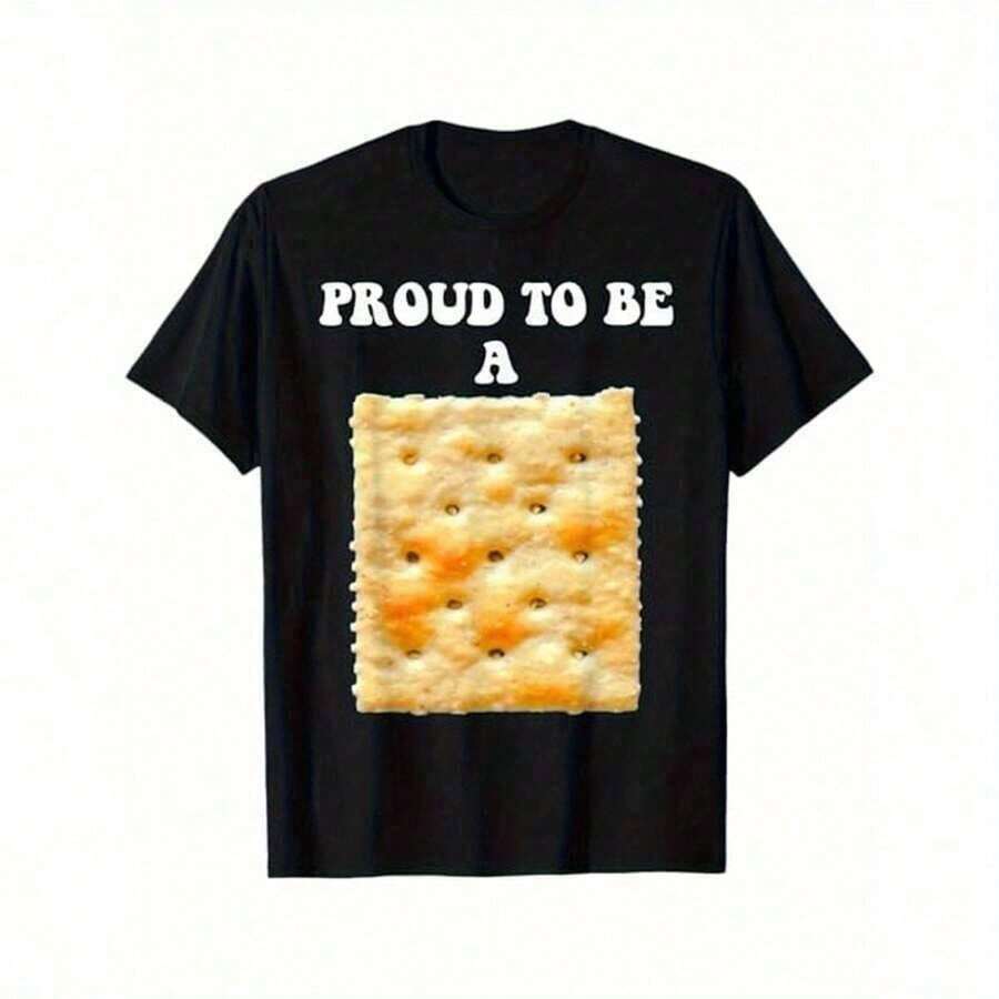 Camiseta gráfica Veenajo Orgulloso de Ser un Cracker,  Cuello Redondo Casual, Ligera Elasticidad, Tejido de Punto, Ajuste Regular, Con Aplique, Para Hombres, Todas las Temporadas, Negra - Negro - Ver 1