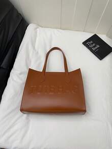 Bolso de mano grande para mujer, de material de piel sintética, con diseño de doble correa para el hombro, espacioso para ir al trabajo y de compras - Marrón - Ver 4