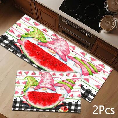 2D Dwarf Watermelon Summer Print Pattern Rug, Soft And Durable Washable Floor Mat For Entryway, Porch, Indoor - Living Room, Bathroom, Bedroom, Game Room, Laundry Room, Dorm Decor