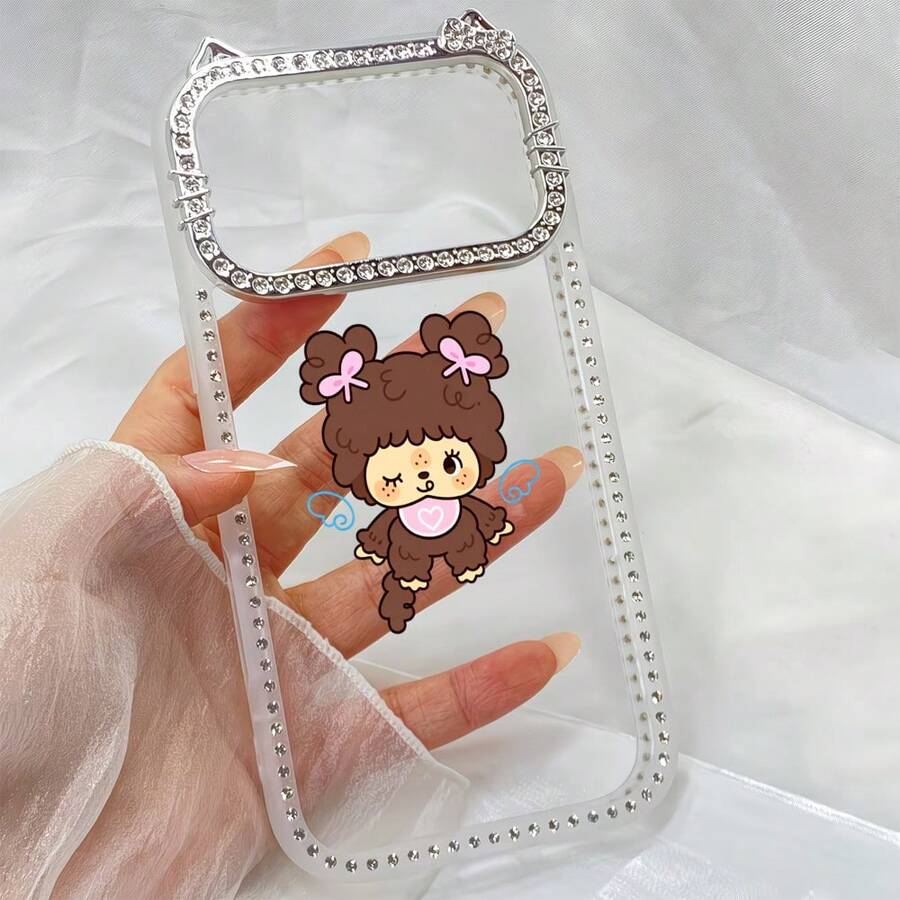 スマホケースラインストーンフレーム猫耳透明ケースキラキラ女性向けスマホケース傷防止耐衝撃カメラレンズ保護クリア/ラインストーン付き/ソフトTPU苹果17proMax/17pro/17/11/12/13/14/15/15Pro/15PluS/15ProMax/16/16Pro/16PluS/16ProMax/おしゃれインスタ映え大人上品かわいい/レトロ/ガーリー - 灰色 - チェックする 1