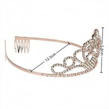 Diadema de Corona con Corazón de Strass para Graduación, Tocado Brillante para Fiesta de Graduación, Accesorio para el Cabello Elástico Ajustable - Multicolor - Ver 7