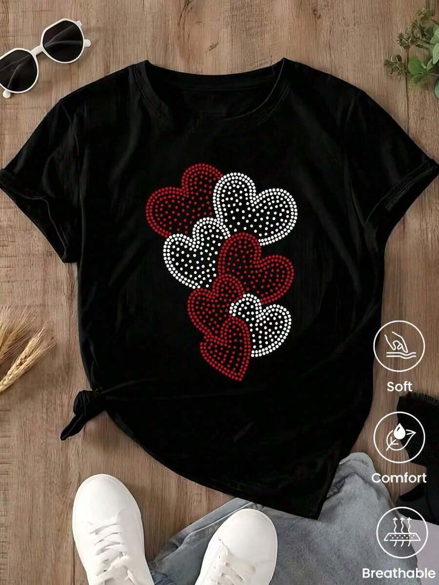 Camiseta de cuello redondo y mangas cortas de ropa fashion, fabricada en México, para la temporada primavera-verano 2026.Con estampado de dibujos animados, es un modelo de pareja, apta para usar tanto por dentro como por fuera, ideal para oficina y estilo casual, diseñada para hombres y mujeres, en unidad individual. - Negro - Ver 1
