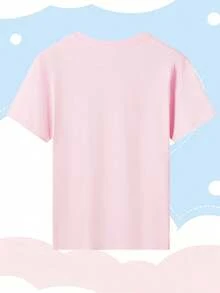 Disney [Autorizado] Camiseta casual de cuello redondo con estampado de Stitch y Lilo para niñas, tela ligeramente elástica, adecuada para regalos de cumpleaños, ideal para actividades diarias, deportes y viajes, camisetas de verano para niñas - Rosa - Ver 3
