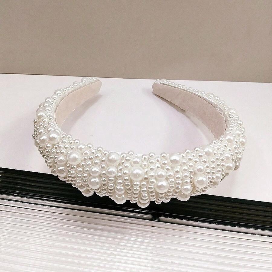 1 chiếc băng đô thời trang nữ kiểu dáng đầu lâu đính hạt cườm và ngọc trai giả, thích hợp cho cô dâu trong đám cưới và sử dụng hàng ngày, lễ hội, tiệc tùng. - Ngọc trai trắng - Xem 1