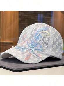 1 Chapeau de soleil, pare-soleil, chapeau de sport respirant printemps/été, chapeau pare-soleil, casquette de canard, broderie florale, maille - A - Voir 3