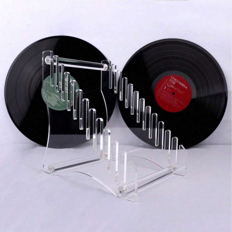 1pc Acrylic Black Vinyl Record Stand, Transparent Acrylic Vinyl Record Display Rack, Multi-Slot Acrylic Black Vinyl Record Rack, Curved Acrylic Vinyl Record Rack, Acrylic Vinyl Record Storage Display Rack, Desktop Acrylic Vinyl Record Storage Rack, Multi-Purpose Acrylic Display Rack (For Vinyl Records And Signs) - White - View 1