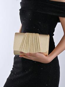 闪亮荷叶边晚宴手拿包，优雅信封式正式女士包，适合派对、婚礼、舞会、鸡尾酒会和晚宴等场合。 - 金色 - 查看 8