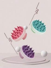 1pc 3.15x2.76 Inch Soft Silicone Hair Scalp Massager Brush, Gentle Exfoliating Shampoo Brush, Comfortable Scalp Cleansing Brush, Bathing Brush, Home Bathroom Decor, Travel Essential, Summer Hair Care Tool, Relaxing Scalp Massager, Gentle Silicone Brush, Stress Relief Beauty Accessory - Multicolor - View 3