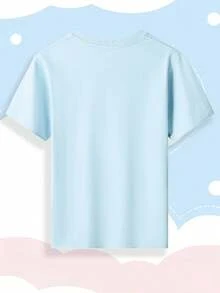 [Authorized] Frozen Princess Elsa Print Disney Girls' Summer Round Neck Casual T-Shirt Children's Clothing, Slightly Stretchy Fabric, Suitable For Birthday Gifts, Suitable For Daily Sports And Travel, Summer Girls' T-Shirts - Màu xanh nhạt - Xem 3