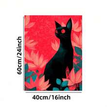 Enmarcado  plano 2D de 1 pieza: Elegante gato negro con ojos rojos sobre fondo rojo y verde vibrante - Lienzo decorativo con marco de , diseño moderno vintage, póster impreso de alta calidad para la decoración del hogar, oficina, sala de estar, dormitorio, cocina, baño,  para dormitorio | Arte moderno vintage | Lienzo envuelto, decoración de gatos - Enmarcado - Ver 6