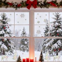 50 PCS Christmas Window Clings Decorations, Window Stickers With Christmas Tree, Snowflake And Christmas Reindeer, Rainbow Stickers Winter Wonderland Decorations For Home Christmas Party - LS23010-2sheets - View 7