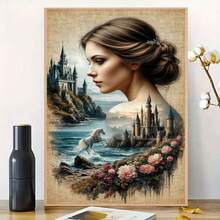 5D DIY钻石画套装 - 城堡与淑女，亚克力钻石艺术马赛克工艺品，客厅、卧室家居装饰，理想礼物，无框 - 查看 4